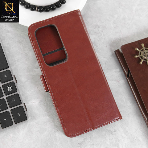 Infinix Hot 50 Pro Plus Cover - Brown -  Premium PU Leather Magnetic Flip Book Card Slots Wallet Soft Case