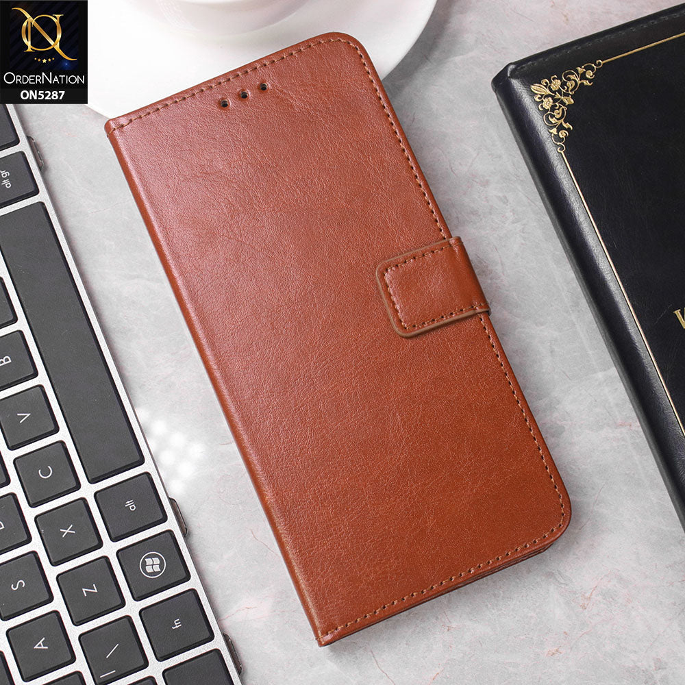 Infinix Note 50 Pro 4G Cover - Brown -  Premium PU Leather Magnetic Flip Book Card Slots Wallet Soft Case