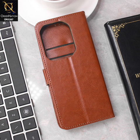 Infinix Note 50 Pro 4G Cover - Brown -  Premium PU Leather Magnetic Flip Book Card Slots Wallet Soft Case