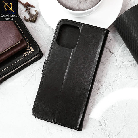 iPhone 12 Pro Max Cover - Black - Premium PU Leather Magnetic Flip Book Card Slots Wallet Soft Case