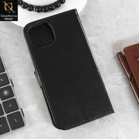 iPhone 14 Cover - Black -  Premium PU Leather Magnetic Flip Book Card Slots Wallet Soft Case
