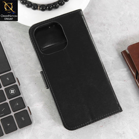 iPhone 14 Pro Cover - Black -  Premium PU Leather Magnetic Flip Book Card Slots Wallet Soft Case