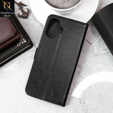 iPhone 16 Cover - Black - Premium PU Leather Magnetic Flip Book Card Slots Wallet Soft Case