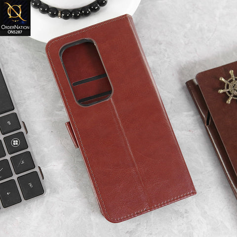 itel S25 Ultra Cover - Brown -  Premium PU Leather Magnetic Flip Book Card Slots Wallet Soft Case