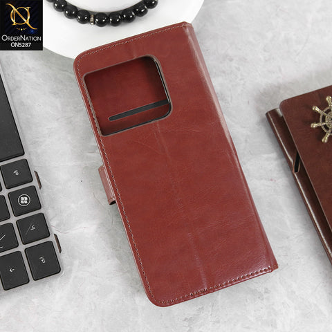 OnePlus 10 Pro Cover - Brown -  Premium PU Leather Magnetic Flip Book Card Slots Wallet Soft Case