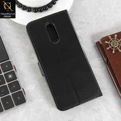 OnePlus 7 Cover - Black -  Premium PU Leather Magnetic Flip Book Card Slots Wallet Soft Case
