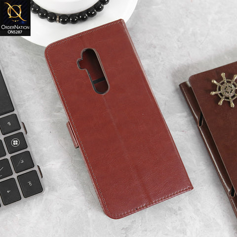 OnePlus 7 Pro Cover - Brown -  Premium PU Leather Magnetic Flip Book Card Slots Wallet Soft Case