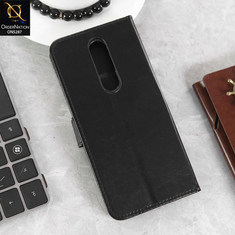 OnePlus 8 Cover - Black -  Premium PU Leather Magnetic Flip Book Card Slots Wallet Soft Case