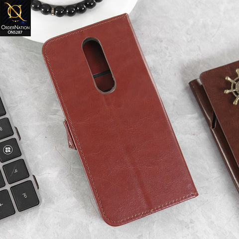 OnePlus 8 Cover - Brown -  Premium PU Leather Magnetic Flip Book Card Slots Wallet Soft Case