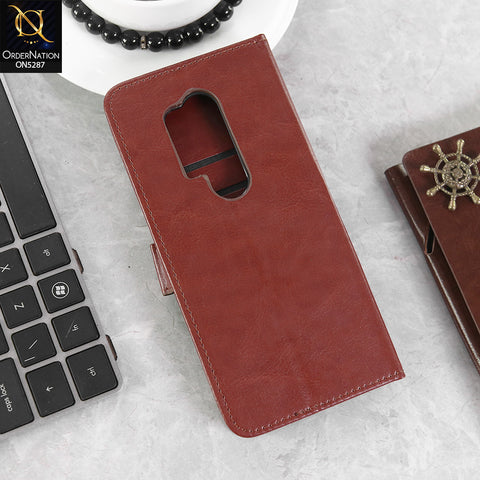 OnePlus 8 Pro Cover - Brown -  Premium PU Leather Magnetic Flip Book Card Slots Wallet Soft Case