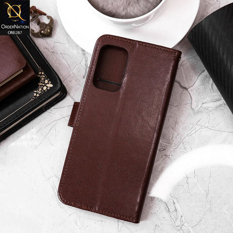 Oppo A54 4G Cover - Brown - Premium PU Leather Magnetic Flip Book Card Slots Wallet Soft Case