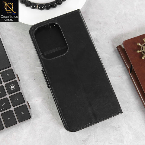Oppo Reno 13 Cover - Black -  Premium PU Leather Magnetic Flip Book Card Slots Wallet Soft Case