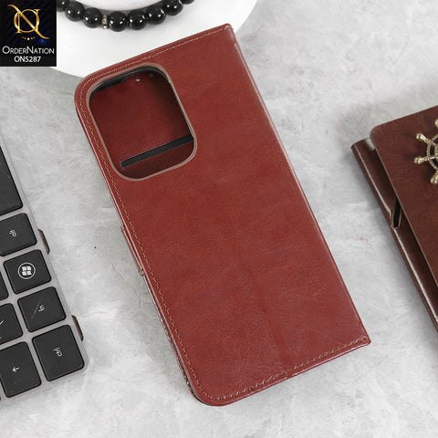 Oppo Reno 13 Cover - Brown -  Premium PU Leather Magnetic Flip Book Card Slots Wallet Soft Case