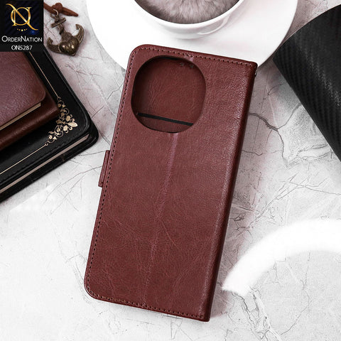 Tecno Pop 9 Cover - Brown - Premium PU Leather Magnetic Flip Book Card Slots Wallet Soft Case