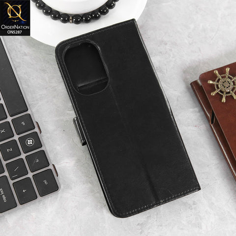 Realme C55 Cover - Black -  Premium PU Leather Magnetic Flip Book Card Slots Wallet Soft Case