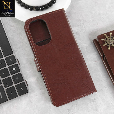 Realme C55 Cover - Brown -  Premium PU Leather Magnetic Flip Book Card Slots Wallet Soft Case