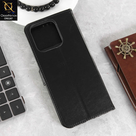 Realme C53 Cover - Black -  Premium PU Leather Magnetic Flip Book Card Slots Wallet Soft Case
