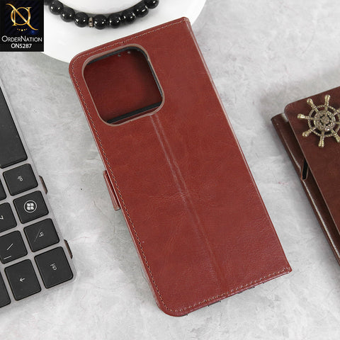 Realme Narzo N53 Cover - Brown -  Premium PU Leather Magnetic Flip Book Card Slots Wallet Soft Case