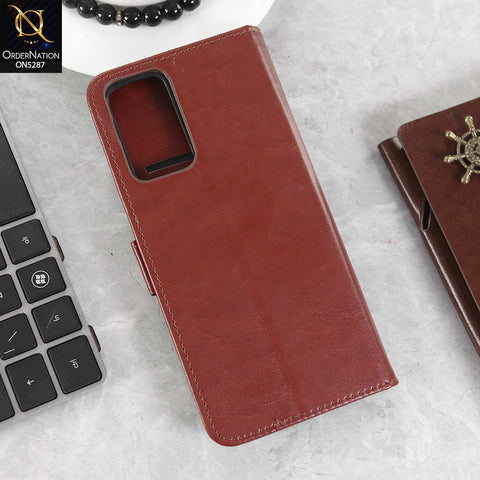 Xiaomi Redmi Note 11E Pro Cover - Brown -  Premium PU Leather Magnetic Flip Book Card Slots Wallet Soft Case