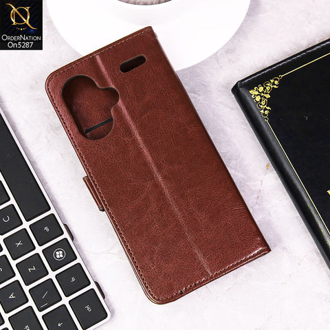 Xiaomi Redmi Note 13 Pro Plus 5G XFF Edition Cover - Brown - Premium PU Leather Magnetic Flip Book Card Slots Wallet Soft Case
