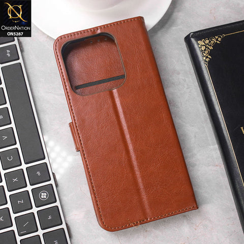 Xiaomi Redmi Note 14 4G Cover - Brown -  Premium PU Leather Magnetic Flip Book Card Slots Wallet Soft Case