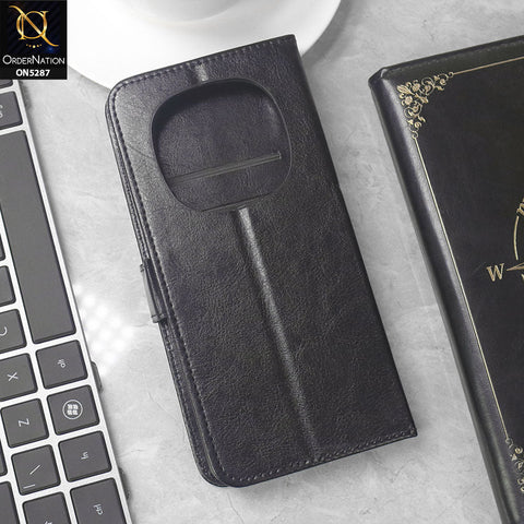 Xiaomi Redmi Note 14 Pro 4G Cover - Black -  Premium PU Leather Magnetic Flip Book Card Slots Wallet Soft Case