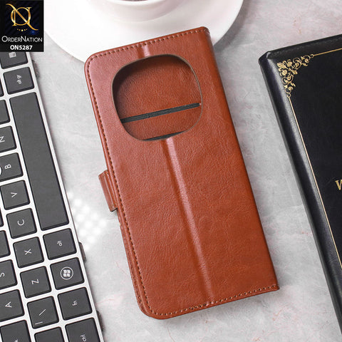 Xiaomi Redmi Note 14 Pro 4G Cover - Brown -  Premium PU Leather Magnetic Flip Book Card Slots Wallet Soft Case
