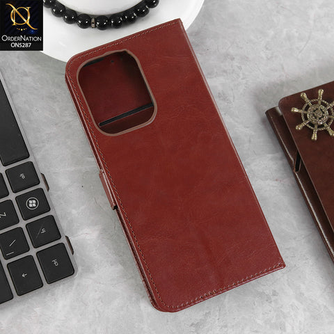 Oppo Reno 13F 4G Cover - Brown -  Premium PU Leather Magnetic Flip Book Card Slots Wallet Soft Case