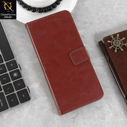 Oppo Reno 13F 5G Cover - Brown -  Premium PU Leather Magnetic Flip Book Card Slots Wallet Soft Case