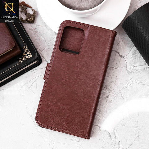 Oppo Reno 7 4G Cover - Brown - Premium PU Leather Magnetic Flip Book Card Slots Wallet Soft Case
