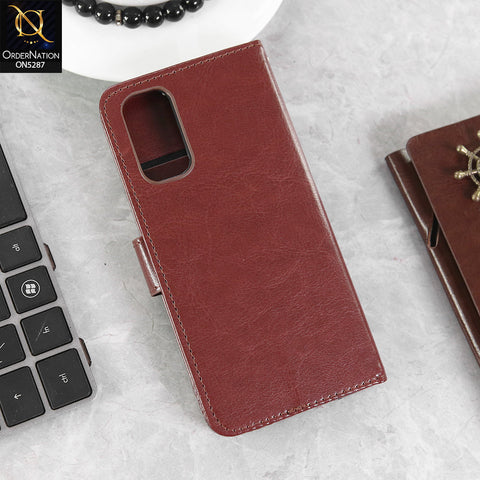 Samsung Galaxy S20 Cover - Brown -  Premium PU Leather Magnetic Flip Book Card Slots Wallet Soft Case