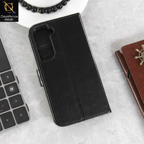 Samsung Galaxy S22 5G Cover - Black -  Premium PU Leather Magnetic Flip Book Card Slots Wallet Soft Case