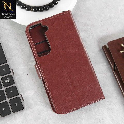 Samsung Galaxy S22 5G Cover - Brown -  Premium PU Leather Magnetic Flip Book Card Slots Wallet Soft Case