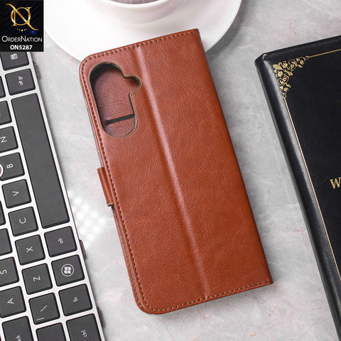 Samsung Galaxy A56 Cover - Brown -  Premium PU Leather Magnetic Flip Book Card Slots Wallet Soft Case