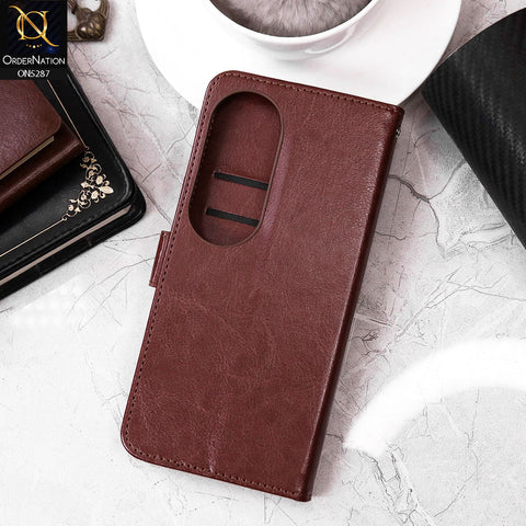 Vivo V40 Pro Cover - Brown - Premium PU Leather Magnetic Flip Book Card Slots Wallet Soft Case