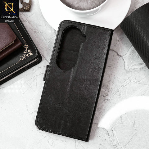 Vivo V40e Cover - Black - Premium PU Leather Magnetic Flip Book Card Slots Wallet Soft Case