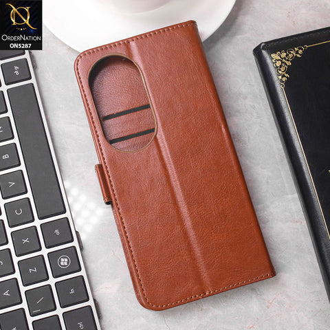 Vivo V50 Cover - Brown -  Premium PU Leather Magnetic Flip Book Card Slots Wallet Soft Case