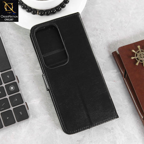 Vivo Y19s Cover - Black -  Premium PU Leather Magnetic Flip Book Card Slots Wallet Soft Case
