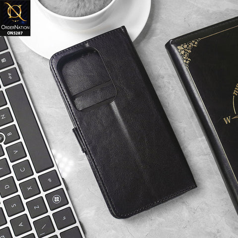 Vivo Y29 4G Cover - Black -  Premium PU Leather Magnetic Flip Book Card Slots Wallet Soft Case