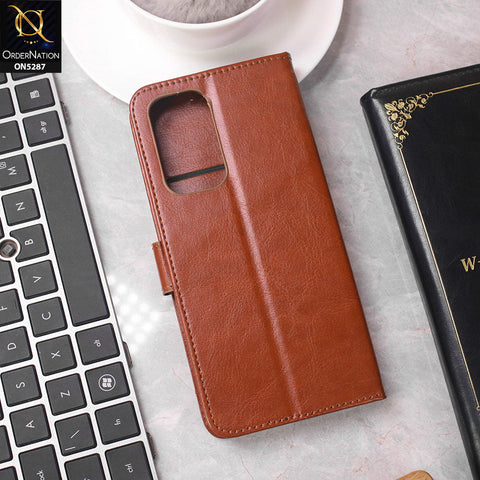 Vivo Y29s Cover - Brown -  Premium PU Leather Magnetic Flip Book Card Slots Wallet Soft Case