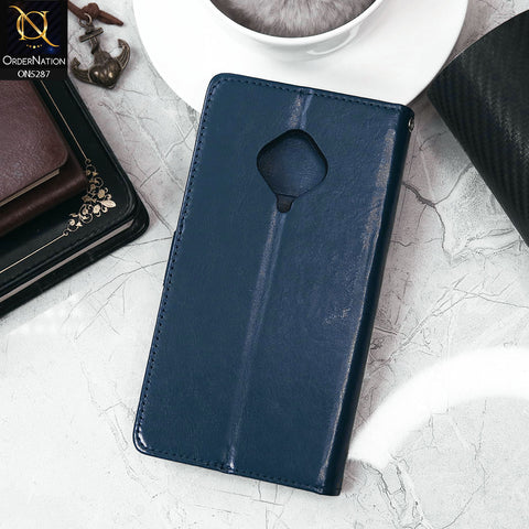 Vivo S1 Pro Cover - Blue - Premium PU Leather Magnetic Flip Book Card Slots Wallet Soft Case