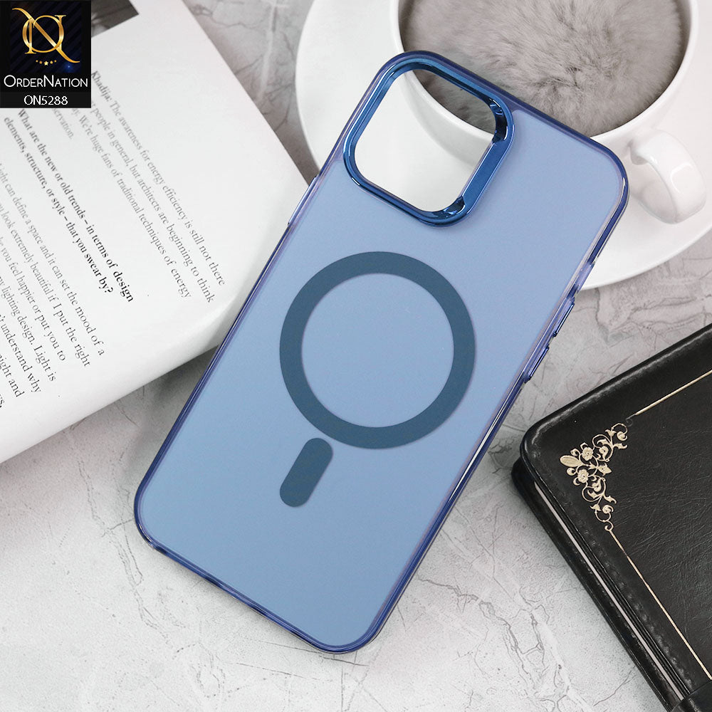 iPhone 12 Cover - Blue - Luxury Alloy Back Plate Electroplating Camera Ring Magnetic Magsafe Soft Borders Matte Shiny Protective Case