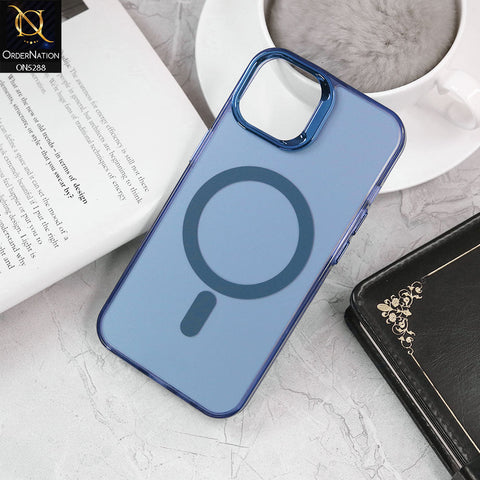 iPhone 14 Cover - Blue - Luxury Alloy Back Plate Electroplating Camera Ring Magnetic Magsafe Soft Borders Matte Shiny Protective Case