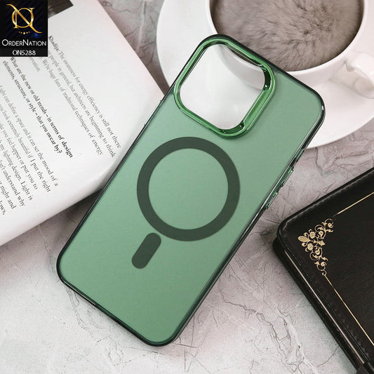 iPhone 14 Pro Max Cover - Green - Luxury Alloy Back Plate Electroplating Camera Ring Magnetic Magsafe Soft Borders Matte Shiny Protective Case