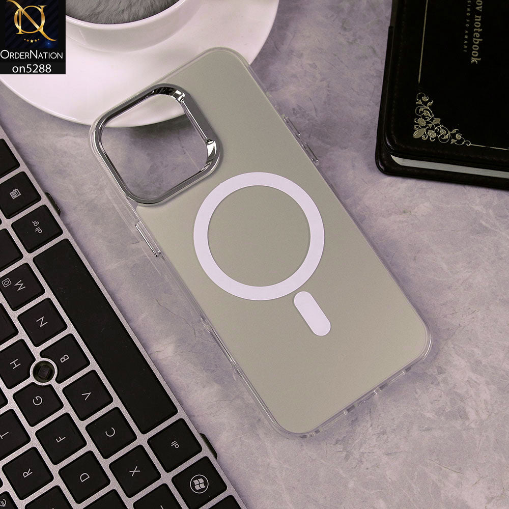 IPhone 16 Pro Max Cover - White - Luxury Alloy Back Plate Electroplating Camera Ring Magnetic Magsafe Soft Borders Matte Shiny Protective Case