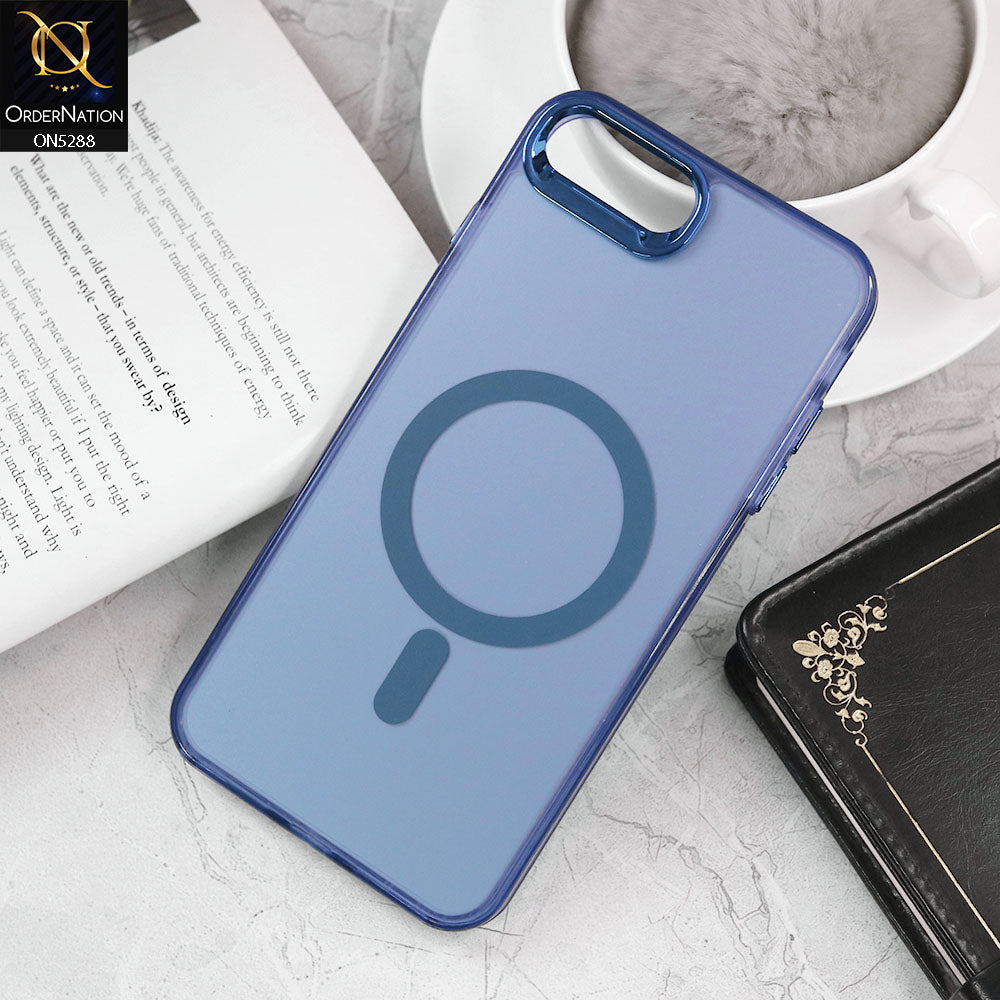 iPhone 8 Plus / 7 Plus Cover - Blue - Luxury Alloy Back Plate Electroplating Camera Ring Magnetic Magsafe Soft Borders Matte Shiny Protective Case