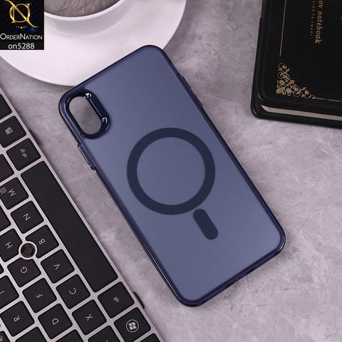 IPhone XS-X Cover - Blue - Luxury Alloy Back Plate Electroplating Camera Ring Magnetic Magsafe Soft Borders Matte Shiny Protective Case