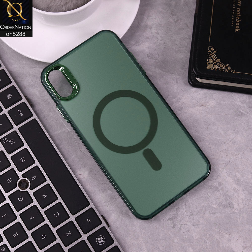 IPhone XS-X Cover - Green - Luxury Alloy Back Plate Electroplating Camera Ring Magnetic Magsafe Soft Borders Matte Shiny Protective Case