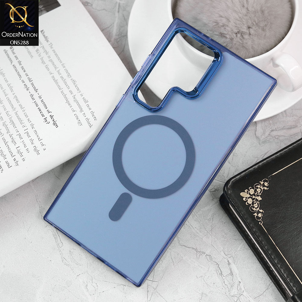 Samsung Galaxy S23 Ultra 5G Cover - Blue - Luxury Alloy Back Plate Electroplating Camera Ring Magnetic Magsafe Soft Borders Matte Shiny Protective Case