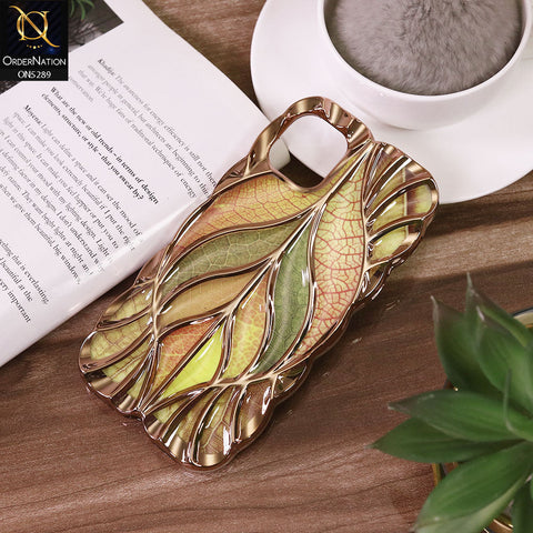 iPhone 11 Cover - Golden - Luxury 3D Colorful Maple Leaf Electroplatiang Wavy Soft Border Case